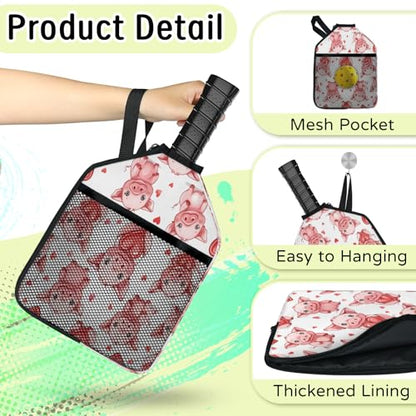 Pickleball Paddle Cover with Pockets and Handle Strap, Racket Sleeve and Ball Holder Organizer, 1 Pcs - color: black