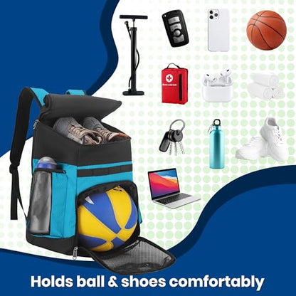 Hsmihair Basketball Backpack Large Sports Bag for Men&Youth,Gym Bag with Separate Ball & Shoes Compartment,Travel Bag for Basketball,Soccer,Volleyball - color: Blue