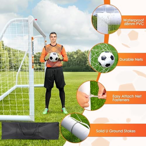 ORIENGEAR Soccer Goal, 12x6/10x6.5/8x6/6x4 Full Size Soccer Goals for Backyard, Soccer Net with Training Discs, Portable Soccer Goal for Kids and Adults with 1 Carry Bag, Porterias De Futbol