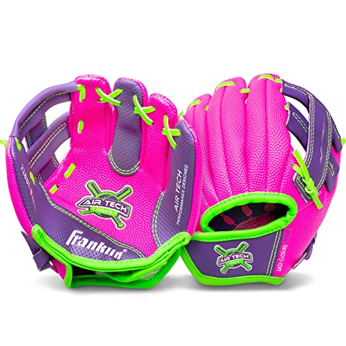 Franklin Sports Air Tech Baseball Glove with Ball - Tee Ball - Soft Air Tech Foam - color: Pink/Purple, size: 8.5"