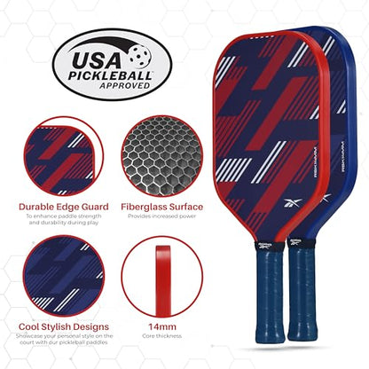 Reebok - Pickleball Set for 2 Players, Includes 2 Paddles with Cushion Grip and 2 Light-Up Balls, Perfect for Night Play, Durable, Engineered for Sports Enthusiasts