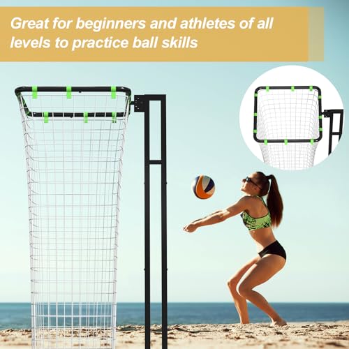 Volleyball Setter Training Equipment, Setting Trainer Net with Target Hoop, 5 Angles Adjustable, Height Adjustable for Serving Spiking Drills System with Ball Collection Bag