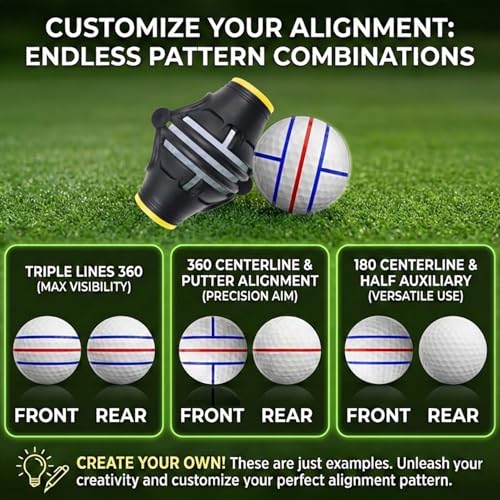 Putt Liner 360 Golf Ball Marker | 360 Degree Line Drawing Alignment Accessory Tool Identification Multicolor Triple Line Golf Gift Premium Quality - style: Black & Blue