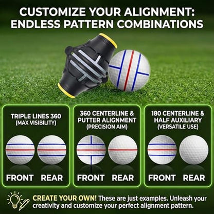 Putt Liner 360 Golf Ball Marker | 360 Degree Line Drawing Alignment Accessory Tool Identification Multicolor Triple Line Golf Gift Premium Quality - style: Black & Blue