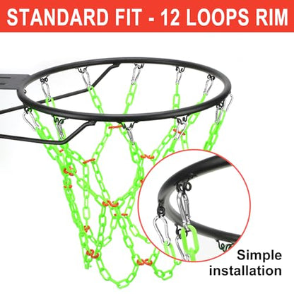 Basketball Net Replacement Heavy Duty,Resin Material, Anti-Rust Use Indoor Outdoor Standard 12-Ring Basketball Hoop - style: green