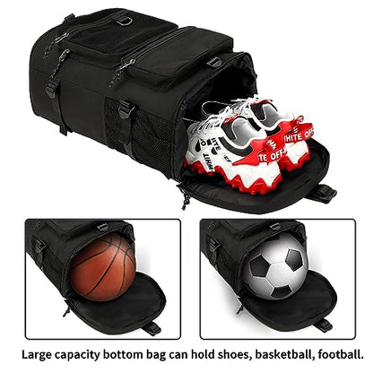 Solid color gym duffel bag backpack, wrestling bag,with shoe compartment, 4 kinds of back method waterproof travel sports walking laptop Lightweight (B-Black) - color: B-Black