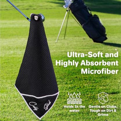 Golf Club Water Brush PRO + Golf Pocket Mag Towel - Black Bundle