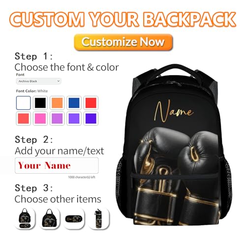 Personalized Boys Backpack - Boxing Backpacks for Kids Teens, 17 Inch Large Capacity Students Bookbag for Elementary Middle School - color: Red