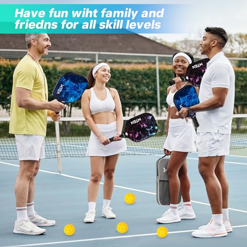 Pickleball Paddles Set of 2 or 4, or Single Paddle – USAPA Approved Fiberglass Surface Pickleball Rackets Set for Men & Women - color: Black&Blue*4