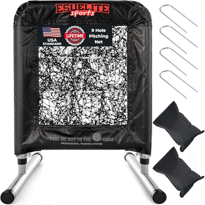 Heavy-Duty 9 Hole Pro Style Baseball & Softball Pitching Net with Strike Zone Target - Adjustable Portable Design - style: Black Pro