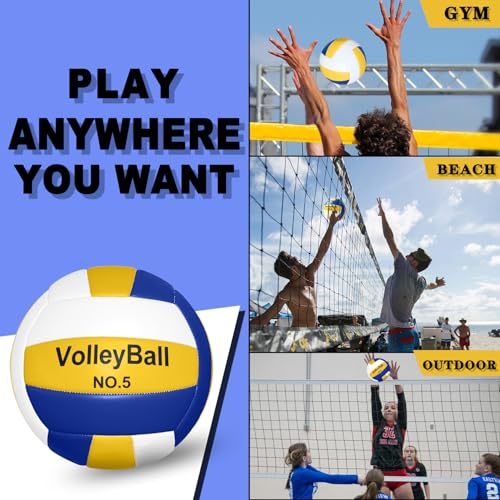 Soft Touch Volleyball Kit - Official Size 5 PU Leather - Indoor Outdoor Volleyballs for Beach Play, Game,Gym,Training -Includes Ball Pumpwith Pump Needles