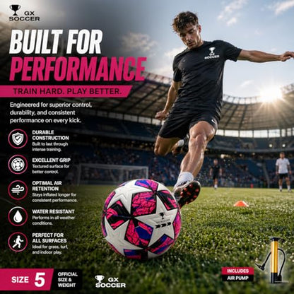 Soccer Ball Size 4. GX Soccer Champions Soccer Ball. Professional Grade PU Durable Material. - size: Size 5