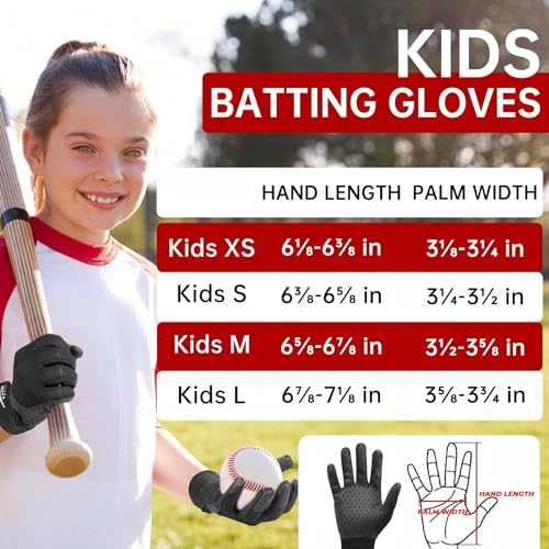 HANDLANDY Baseball Batting Gloves for Adult Youth, Grip Breathable Softball Batting Gloves Fit Men Kids Boys Girls - color: Dark Black-Kids, size: Kids X-Small