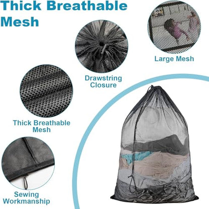 2 Pack Mesh Laundry Bags, 23 x 34 Inches Heavy Duty Mesh Laundry Bag, Large Laundry Drawstring Bag for College, Dorm, Travel, Family and Apartment Dwellers (blue) - color: blue