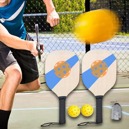 Wooden Set with Cushion Grip Beginner Racket 40cm Long 19cm Wide 2 Paddles 2 s Portable