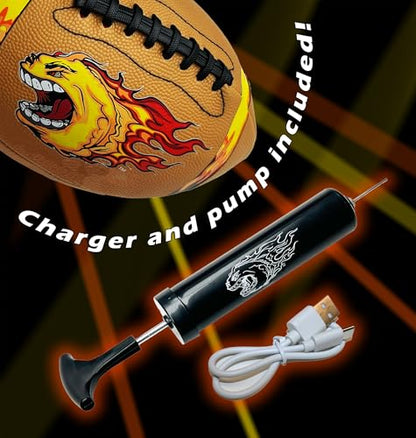 FIREBOMB™ LED Glowing Footbomb™ Football - Rechargeable Light-Up Football for Nighttime Fun, Laminated Leather Size 6, Brown Sports Ball for All Ages