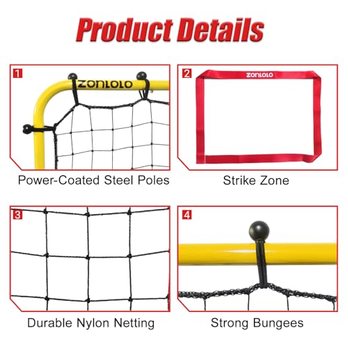 Zonlolo Baseball Pitchback Net, Rebounder Net, Pitching Return Trainer,Three Angles Without Adjusting, Perfect for Solo Playing Catch