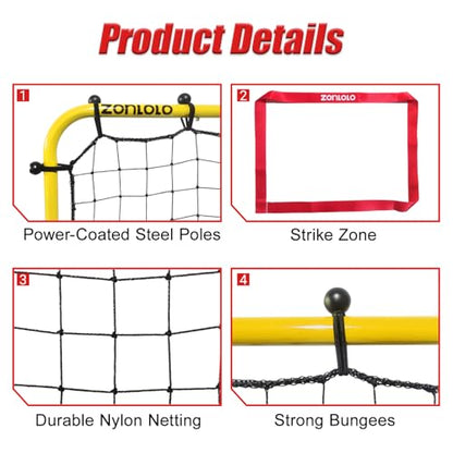 Zonlolo Baseball Pitchback Net, Rebounder Net, Pitching Return Trainer,Three Angles Without Adjusting, Perfect for Solo Playing Catch