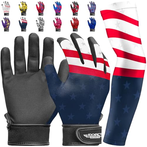 Exxact Sports Youth Batting Gloves with Arm Sleeve for Boys & Girls, Kids Baseball Batting Gloves for Softball, T-Ball - color: PATRIOT, size: Youth Small / Medium