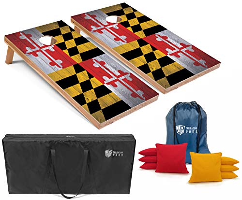 Tailgating Pros Regulation Flag Cornhole Board Sets Includes 8 Bean Bags and Carrying Totes 4'x2' Flag Toss Game Several Corn Hole Board Designs to Choose from! - color: Maryland Flag