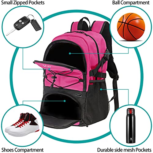 WOLT Basketball Backpack Large Sports Bag with Separate Ball Holder & Shoes Compartment, Best for Basketball, Soccer,Gym - color: Pink