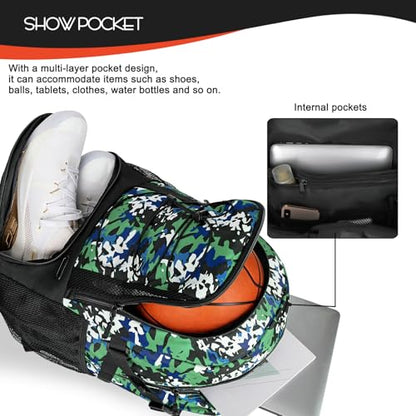 Goloni Basketball Backpack,Large Sports Bag with Ball Compartment & Shoe Compartment,Basketball Bag Fit Volleyball, soccer,Gym - color: Camouflage green