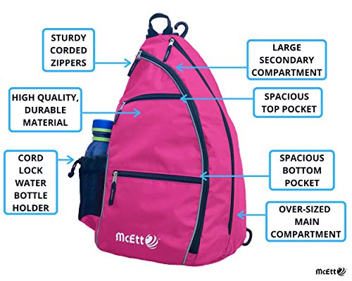 McEtt Pickleball Sling Bag & Mesh Ball Bag – Adjustable Crossbody Backpack for Women Men – Holds Pickleballs, Paddles, Water Bottle, Gear - color: Pink