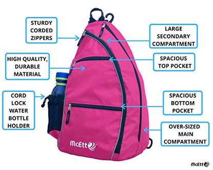 McEtt Pickleball Sling Bag & Mesh Ball Bag – Adjustable Crossbody Backpack for Women Men – Holds Pickleballs, Paddles, Water Bottle, Gear - color: Pink