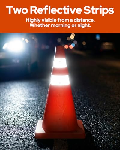 2 Pack 28 Inch Collapsible Traffic Safety Cones, Orange Pop Up Cones with Reflective Collar, Multi Purpose Road Cones for Road Safety, Parking Lot, Driving and Sport Training - size: 28 Inch