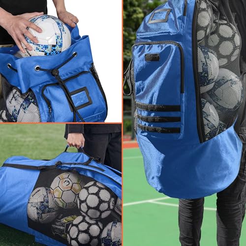 Fitdom Heavy Duty XL Soccer Mesh Equipment Ball Bag w/Adjustable Backpack Shoulder Strap Design for Coach. 2 Different Size Front Pockets for Sporting Accessories.