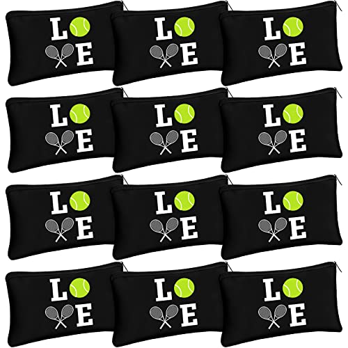 Moukeren 12 Pieces Tennis Makeup Bag Cosmetic Bag Travel Portable Storage Toiletry Case Accessories with Zippers Tennis Gifts for Lovers Players Teams Women Girls(Black) - color: Black