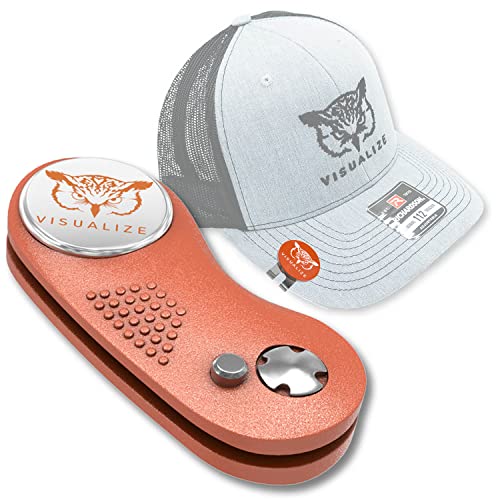 VISUALIZE Elite Switchblade Golf Divot Repair Tool Set with Ball Marker - Sturdy Anodized Aluminum - Perfect Golf Accessory Gift - color: Raptor Orange