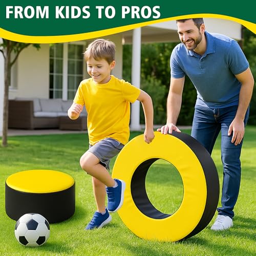 Tackle Wheel and Round Cushion Pad – Durable PU Leather Tackle Dummy with High-Density Foam & Side Strap for Football Youth, Adult Training, Agility & Contact Practice