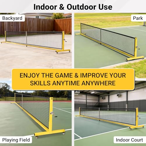 Pro Pickleball Net - 22ft Tournament-Grade, Heavy Duty Steel Frame, 30-ply Sturdy Net, Hand Winch System, Universal Wheels, 600D Carrying Bag, Perfect for Indoor & Outdoor Use, Black/Yellow