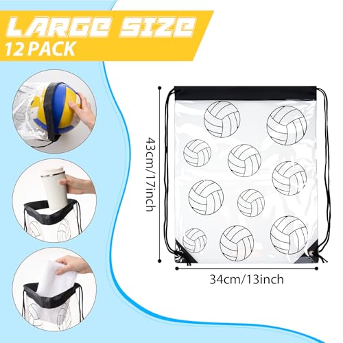 Cholemy 12 Pcs Clear Volleyball Drawstring Bags, 17 x 13 Inch Transparent Sports Volleyball Gift Goodie Bags for Team, Waterproof String Backpacks for Players, Gym, Stadium, Travel - style: Volleyball Style