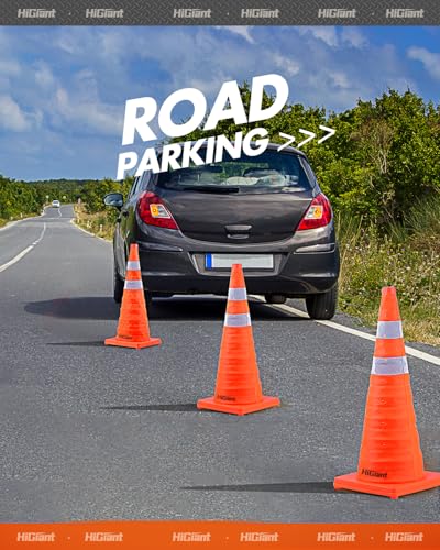 HiGiant [4 Pack] Collapsible Traffic Safety Cones 28 Inch, Orange Pop-up Cones with Reflective Collar, Caution Cones for Road Driving Practice and Parking lot