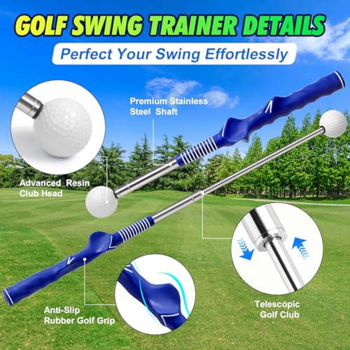 Retractable Golf Swing Training Aid, Right-Handed Golf Swing Trainer with Click Feedback, Tempo Stick Golf to Improve Strength & Tempo with Arm Band, Ideal for Beginners, Indoor & Outdoor Use