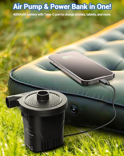 Dr.meter Air Pump for Inflatables, Rechargeable 4000mAh Battery Air Mattress Pump - Portable Quick-Fill Inflator Deflator for Outdoor Camping Inflatable Pool Float Boat Raft Yoga Ball Swim Ring Airbed - style: HT-420