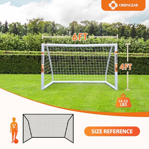 ORIENGEAR Soccer Goal, 12x6/10x6.5/8x6/6x4 Full Size Soccer Goals for Backyard, Soccer Net with Training Discs, Portable Soccer Goal for Kids and Adults with 1 Carry Bag, Porterias De Futbol - size: 6'x4' without target