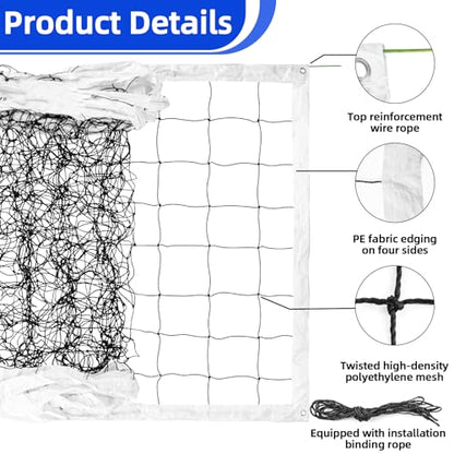 Professional Heavy Duty Volleyball Net - RAINFLOW Outdoor Volleyball Nets with Aircraft Steel Cable, 32x3ft Volley Ball Net for Backyard,Pool,Beach, Badminton/Pro Volleyballnets Set(Net Only)