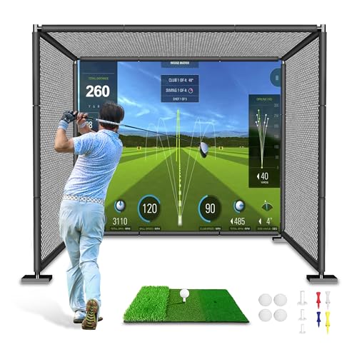 YUNIC Golf Driving Cage with Metal Frame - Choose Standard Hitting Target or Simulator Impact Screen - size: 10'(W) x8'(H) x5'(D), style: Simulator Impact Cage