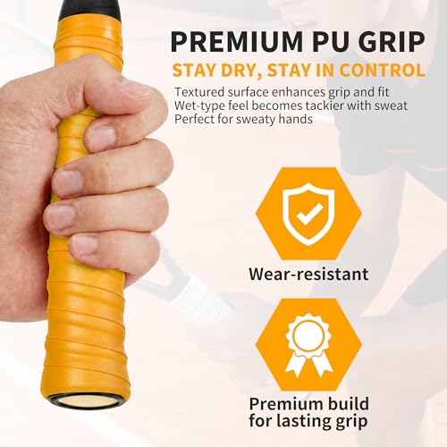 2 Pcs Tennis Racket Grip Tape, Dry Tennis Overgrip Tape, Anti-Slip Absorbent Grip, Racket Overgrip Tape - color: Yellow, size: Textured-43.3"x1"x0.03"