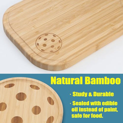 Pickleball Charcuterie Board Set – Bamboo Cheese & Cutting Board | 17" Paddle Board with Handle + 8.5″ Round Plate – Perfect Gifts for Pickleball Fans & Club Gatherings