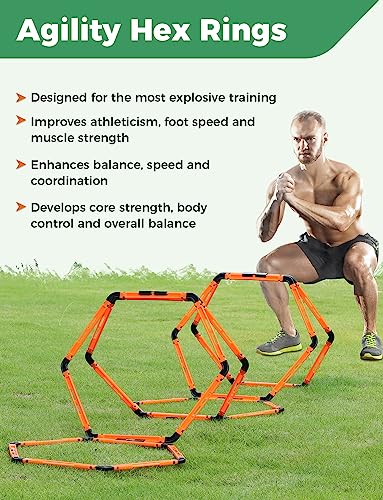 GHB Hex Agility Rings Speed Rings with Carrying Bag 6 Set Portable Hexagon Rings, Agility Ladder for Agility Footwork Training