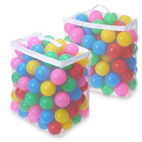 2PCS Ball Pit Balls Bags, Reusable Storage Mesh Bag for Storage Colorful Ocean Pool Toys/Multicolored Pit Balls, 16.5 X 8.2 X 14.6 Inches (Only Storages Bag,No Ball)