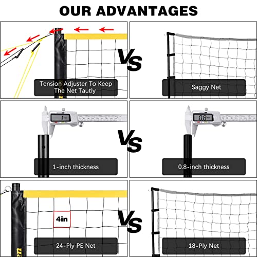 Volleyball Net Outdoor, Professional Volleyball Net for Backyard with Anti-Sag Device Adjustable Height Poles, Portable Volleyball Set with Official Volleyball, Pump, Boundary Line