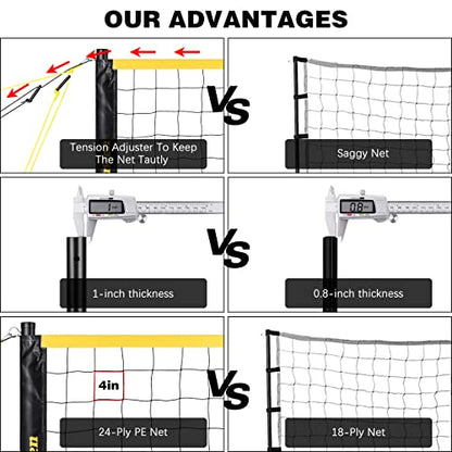 Volleyball Net Outdoor, Professional Volleyball Net for Backyard with Anti-Sag Device Adjustable Height Poles, Portable Volleyball Set with Official Volleyball, Pump, Boundary Line