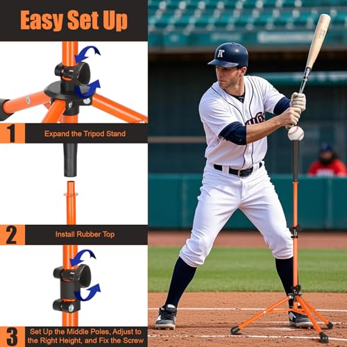 Storgem Batting Baseball tee Softball, Easy to Adjustable Height,Portable Tripod Stand Base Tee for Hitting Training Practice,with Carrying Bag