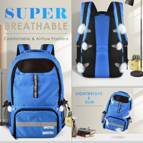 BROTOU Soccer Backpack Sports Bag with Ball Holder and Shoe Compartment for Football Basketball Volleyball Rugby - color: Light Blue