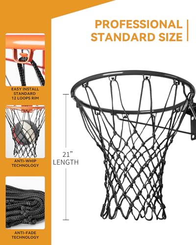 Professional Basketball Net Replacement Heavy Duty, Upgraded Durability [7.16oz], All Weather Anti Whip, Fits Standard Indoor Outdoor Rims - 12 Loops - style: Black
